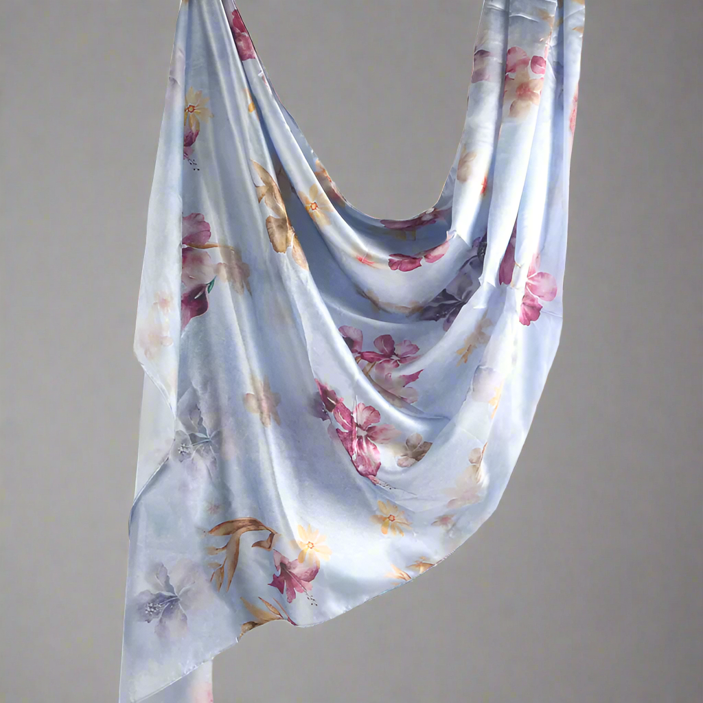 Premium Printed Chiffon Hijab Scarf - Petal Sky