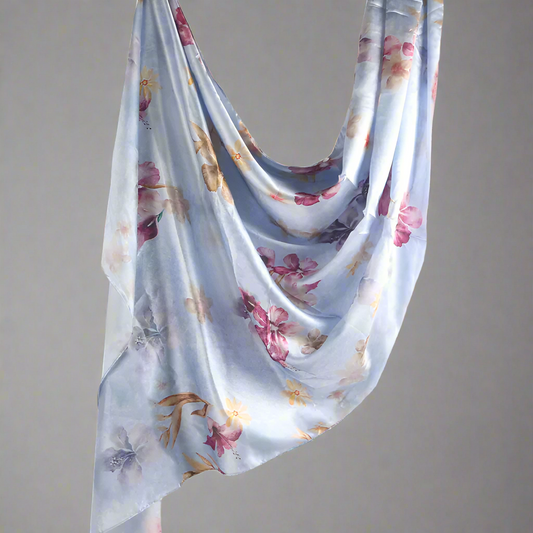 Premium Printed Chiffon Hijab Scarf - Petal Sky